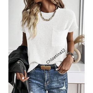 Spring Top Short Cap Sleeve Cotton Pullover Tank Lightweight Short Sleeve Knit